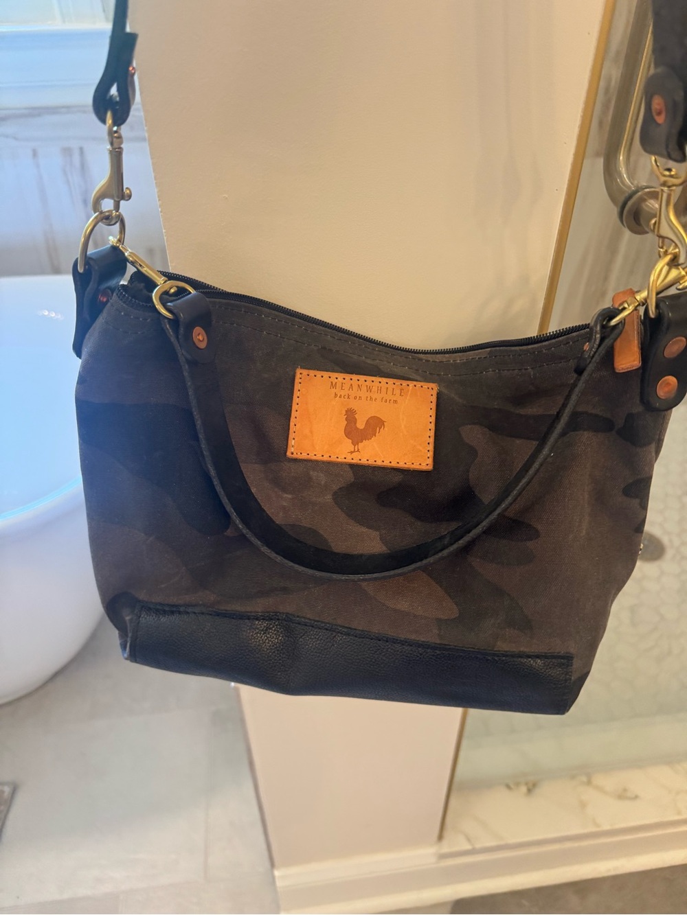 Meanwhile Back on the Farm Leather and Canvas Crossbody/Shoulder Bag - Picture 2 of 5